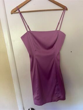 Sunday Best Lavender Satin Spaghetti Strap Dress (Aritzia)